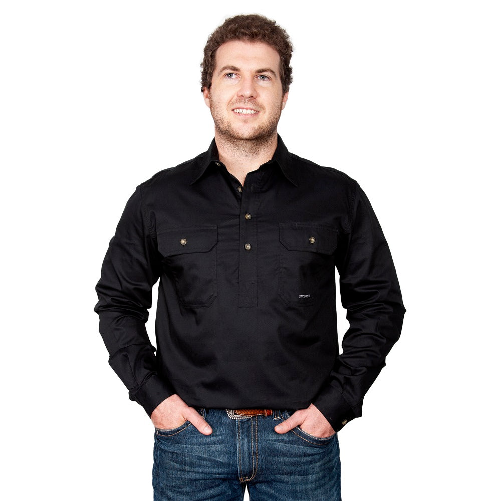 Just Country Mens Cameron Shirt | Half Button | Black