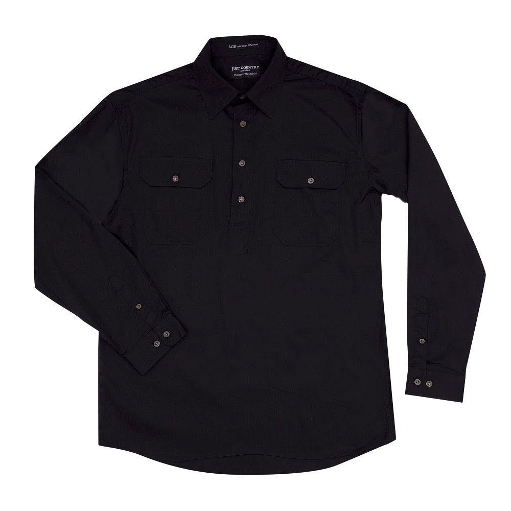 Just Country Mens Cameron Shirt | Half Button | Black
