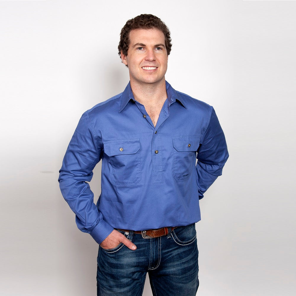 Just Country Mens Cameron Shirt | Half Button | Blue