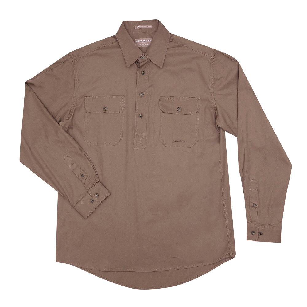 Just Country Mens Cameron Shirt | Half Button | Brown