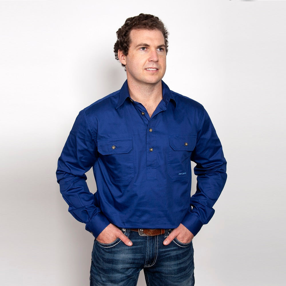 Just Country Mens Cameron Shirt | Half Button | Cobalt
