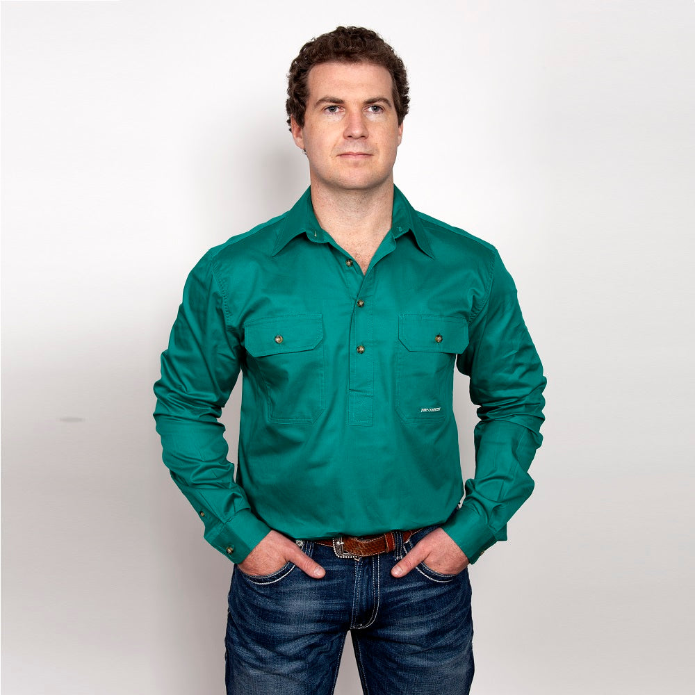 Just Country Mens Cameron Shirt | Half Button | Dark Green