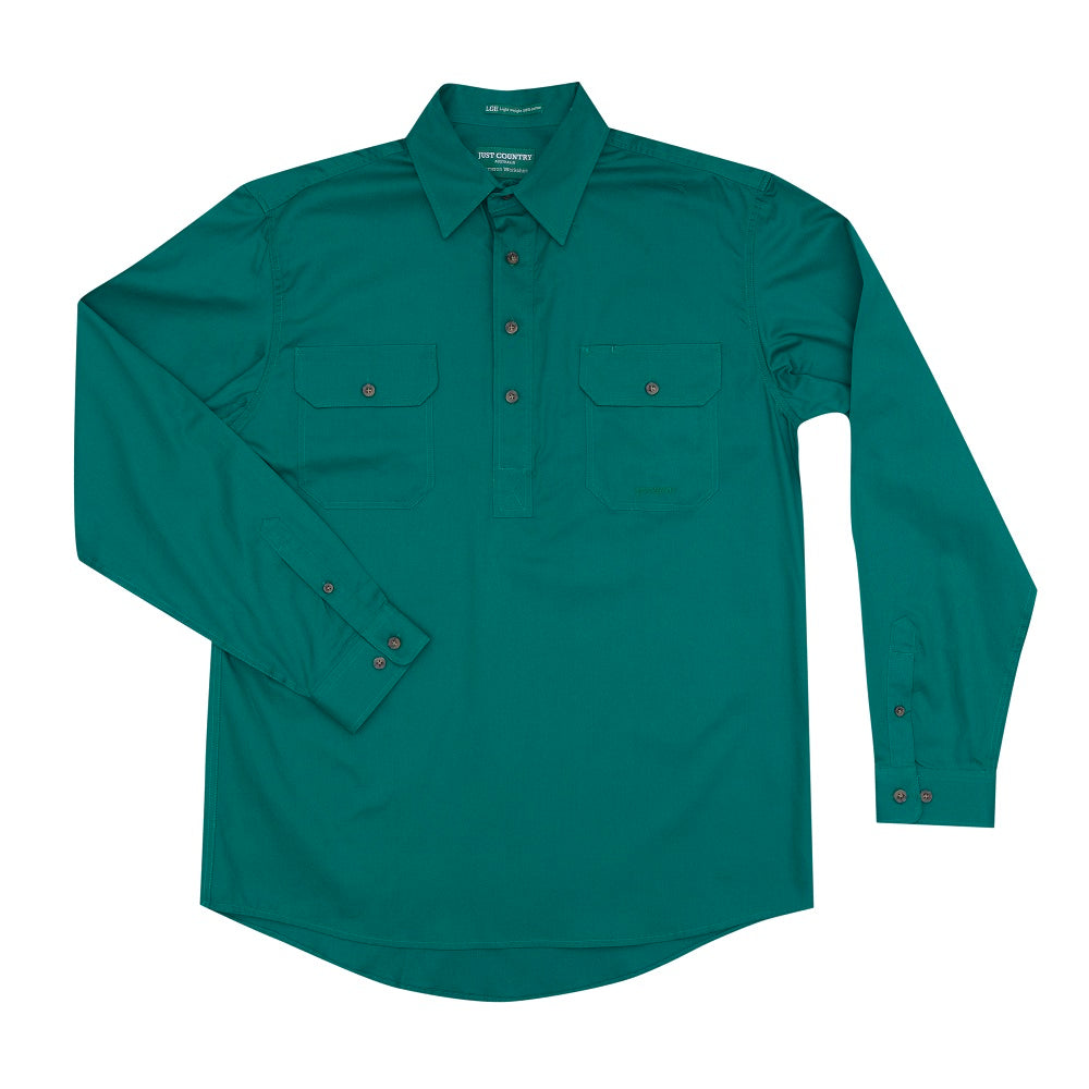 Just Country Mens Cameron Shirt | Half Button | Dark Green