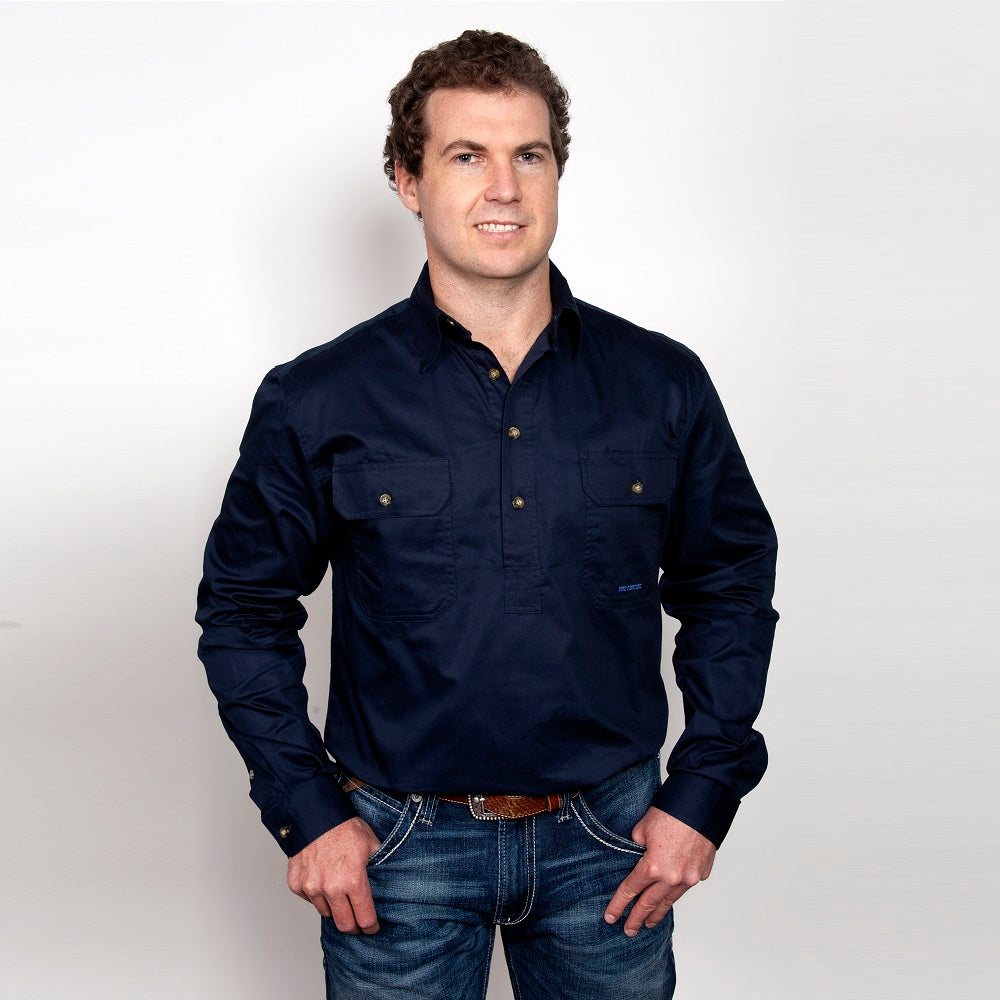 Just Country Mens Cameron Shirt | Half Button | Navy