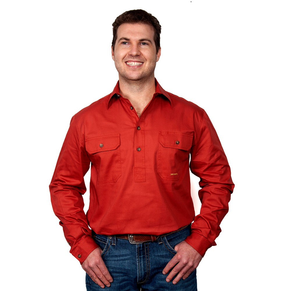 Just Country Mens Cameron Shirt | Half Button | Rust