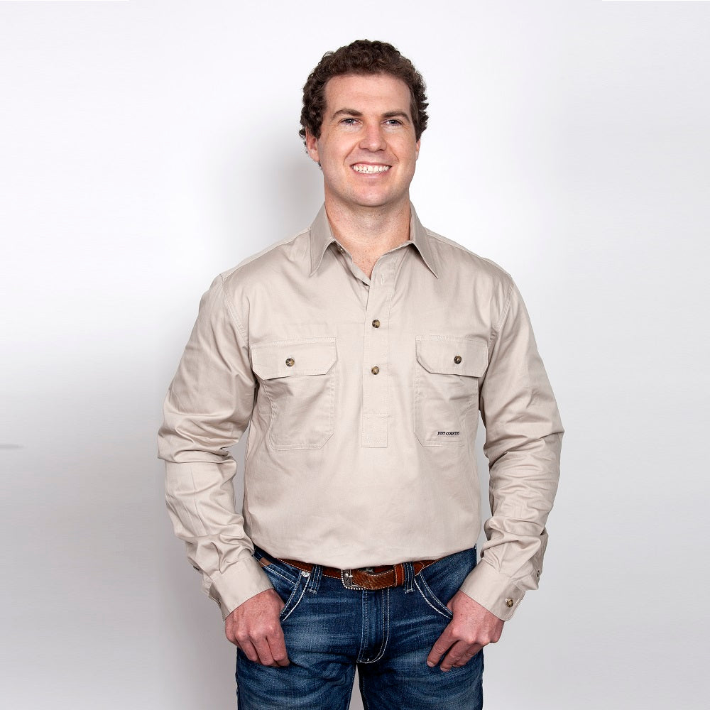 Just Country Mens Cameron Shirt | Half Button | Stone