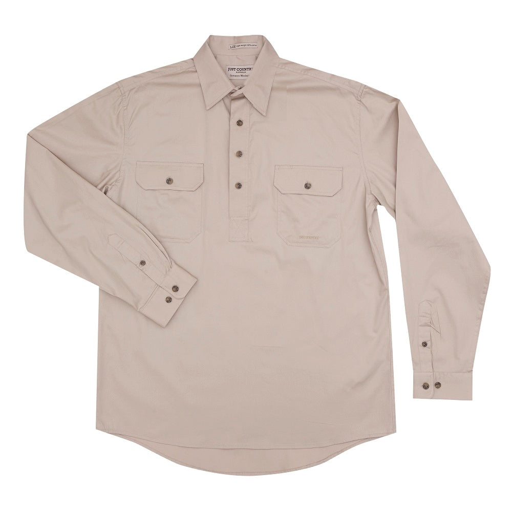 Just Country Mens Cameron Shirt | Half Button | Stone