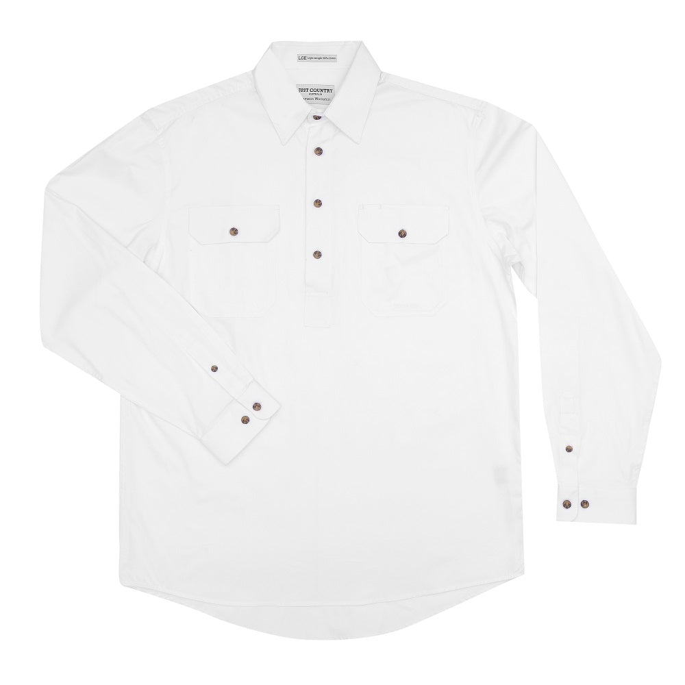 Just Country Mens Cameron Shirt | Half Button | White