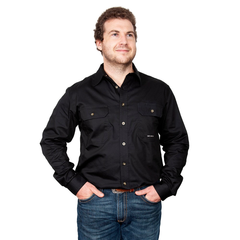 Just Country Mens Evan Shirt | Full Button | Black