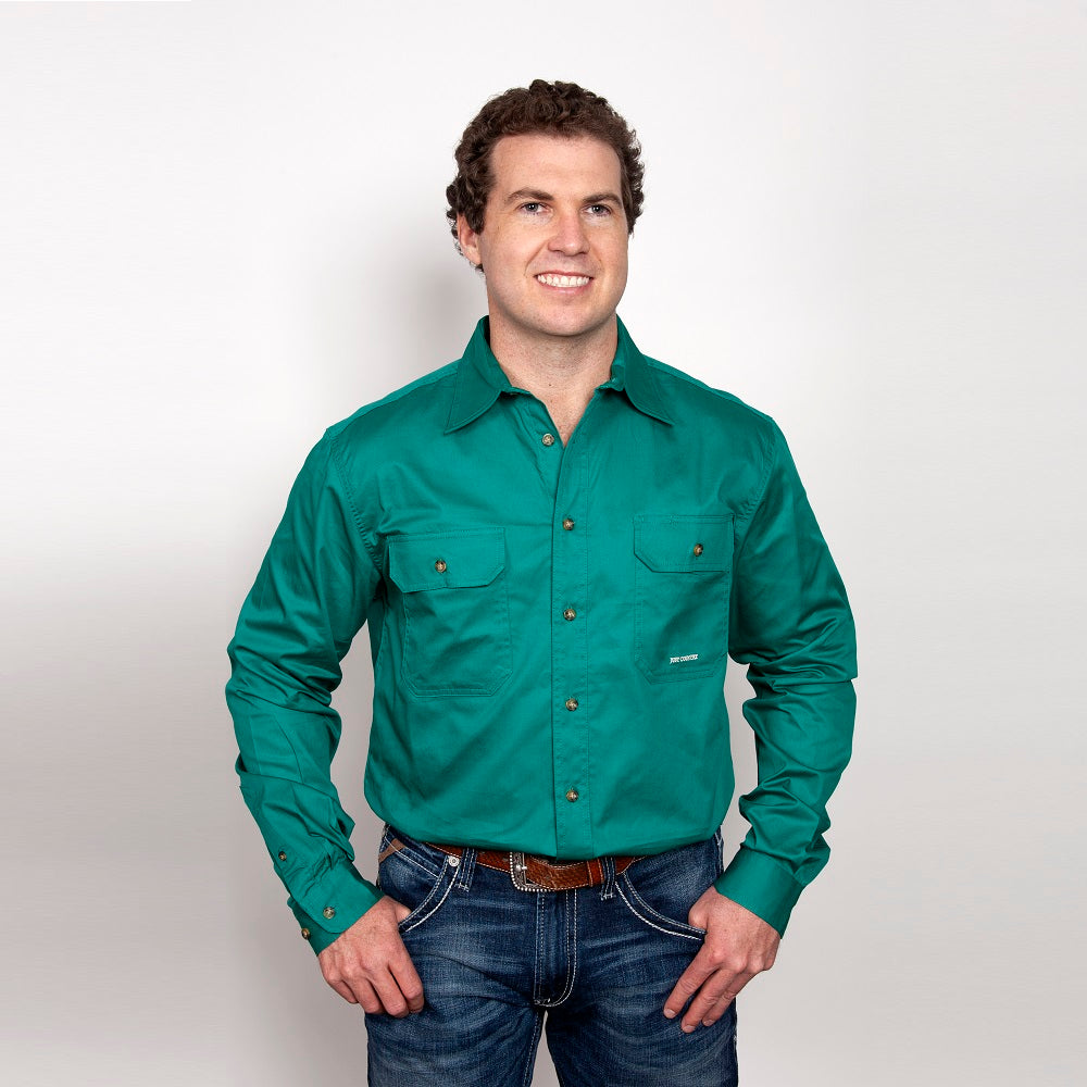 Just Country Mens Evan Shirt | Full Button | Dark Green