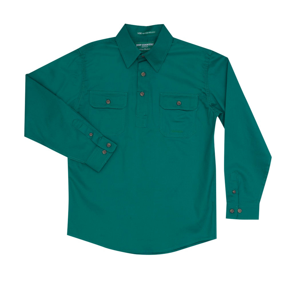 Just Country Boys Lachlan Shirt | Half Button | Dark Green