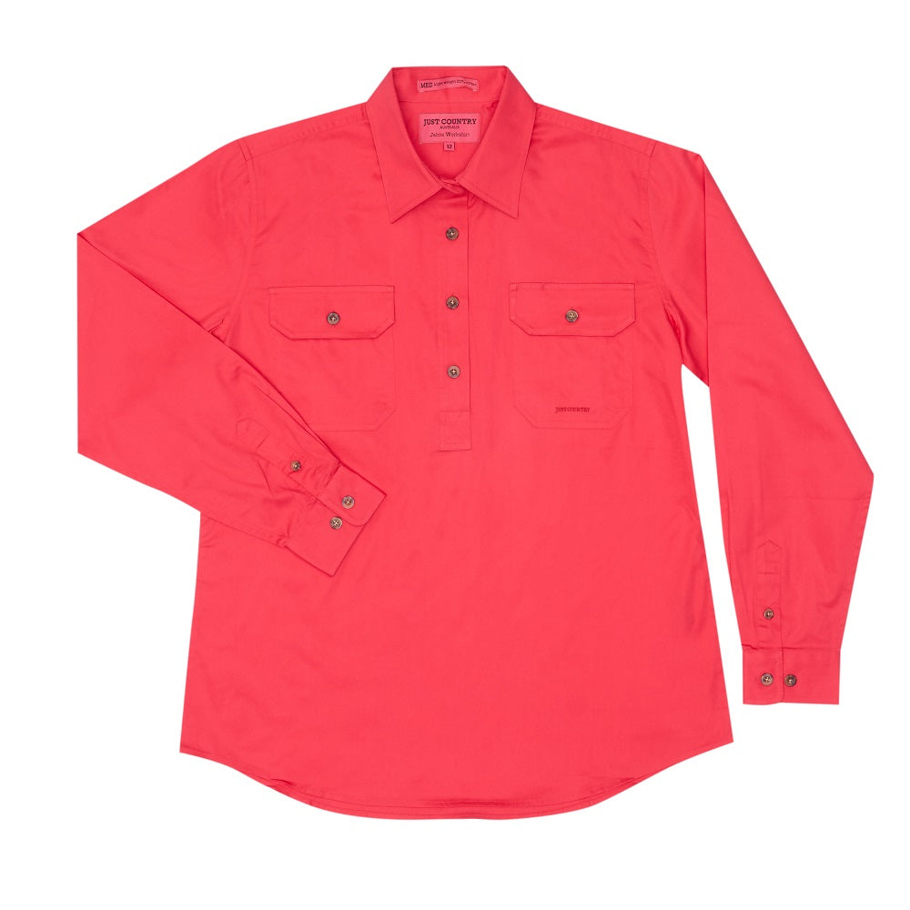 Just Country Womens Jahna Shirt | Half Button | Raspberry