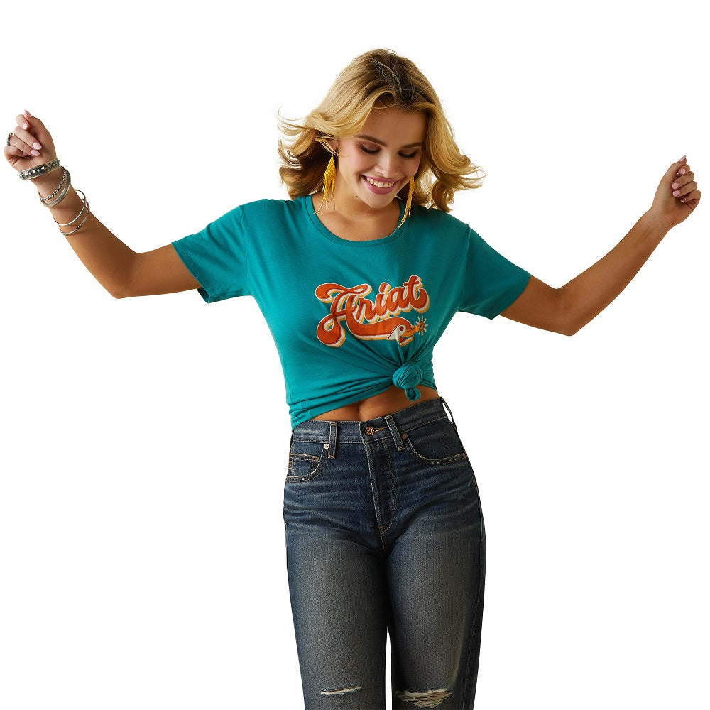 Ariat Womens Spur Script T-Shirt | Teal Green / Heather