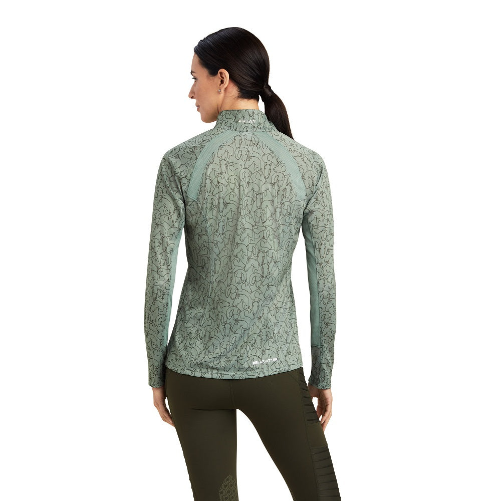 Ariat Womens Sunstopper 2.0 1/4 Zip Baselayer | Hedge Green Horse