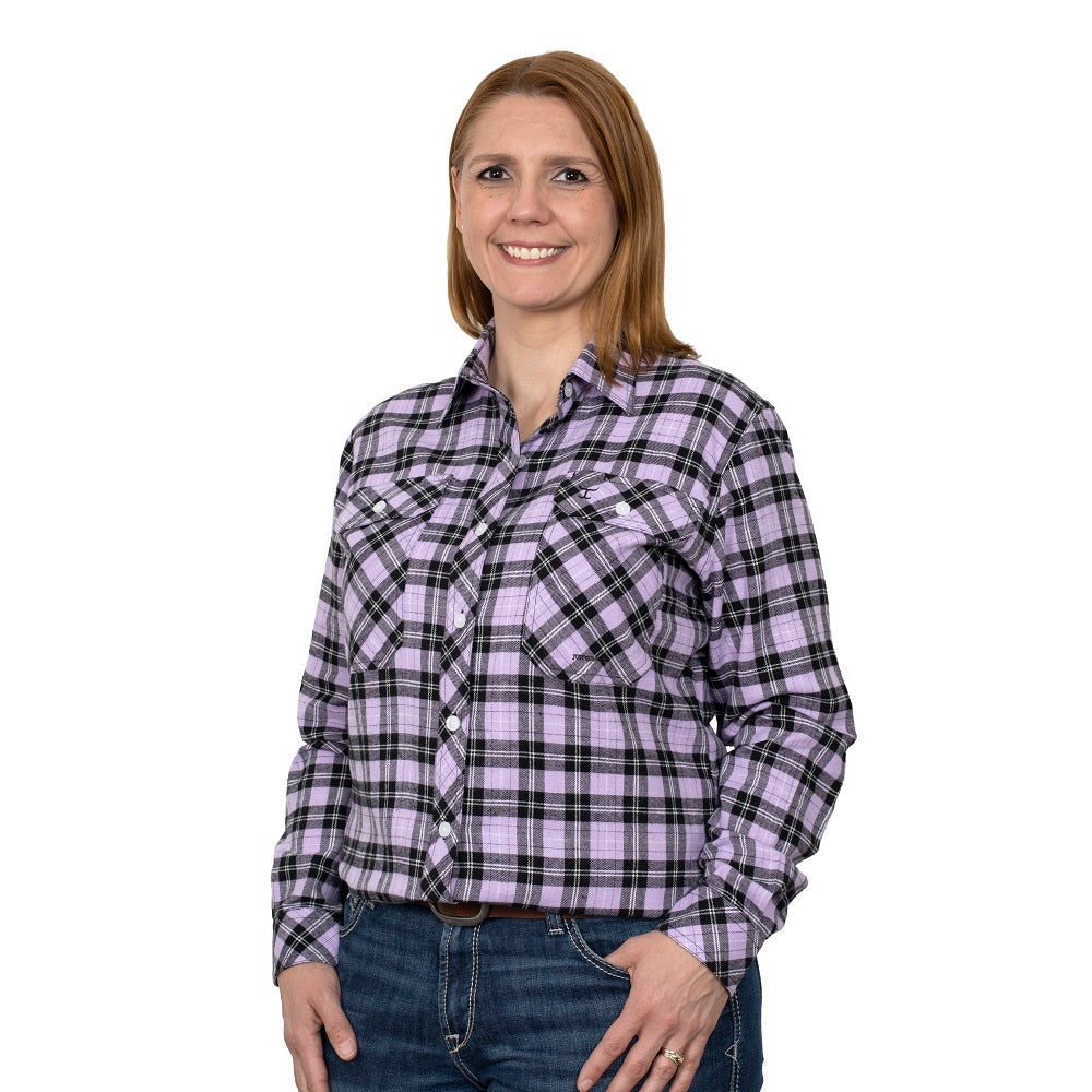 Just Country Womens Brooke 1/2 Button Flannel Shirt | Orchid / Black