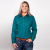 Just Country Womens Jahna Shirt | Half Button | Forest Green