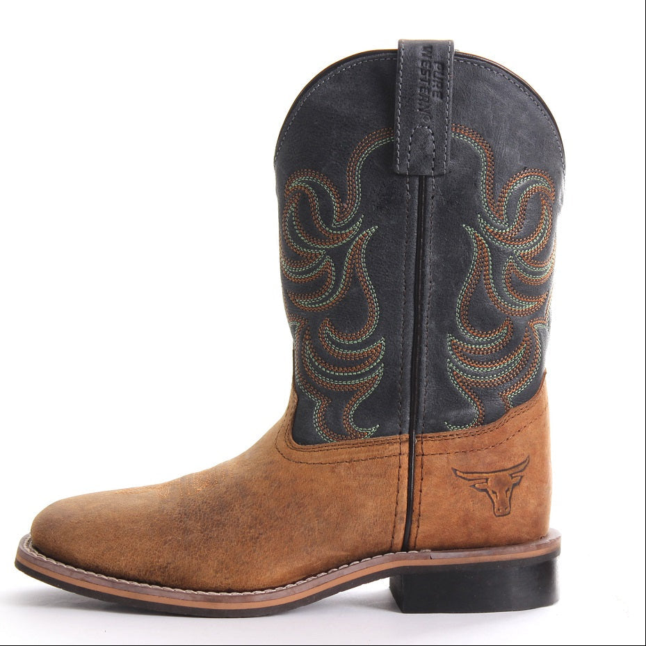 Pure Western Kids Boot | Cole | Distressed Rust / Navy