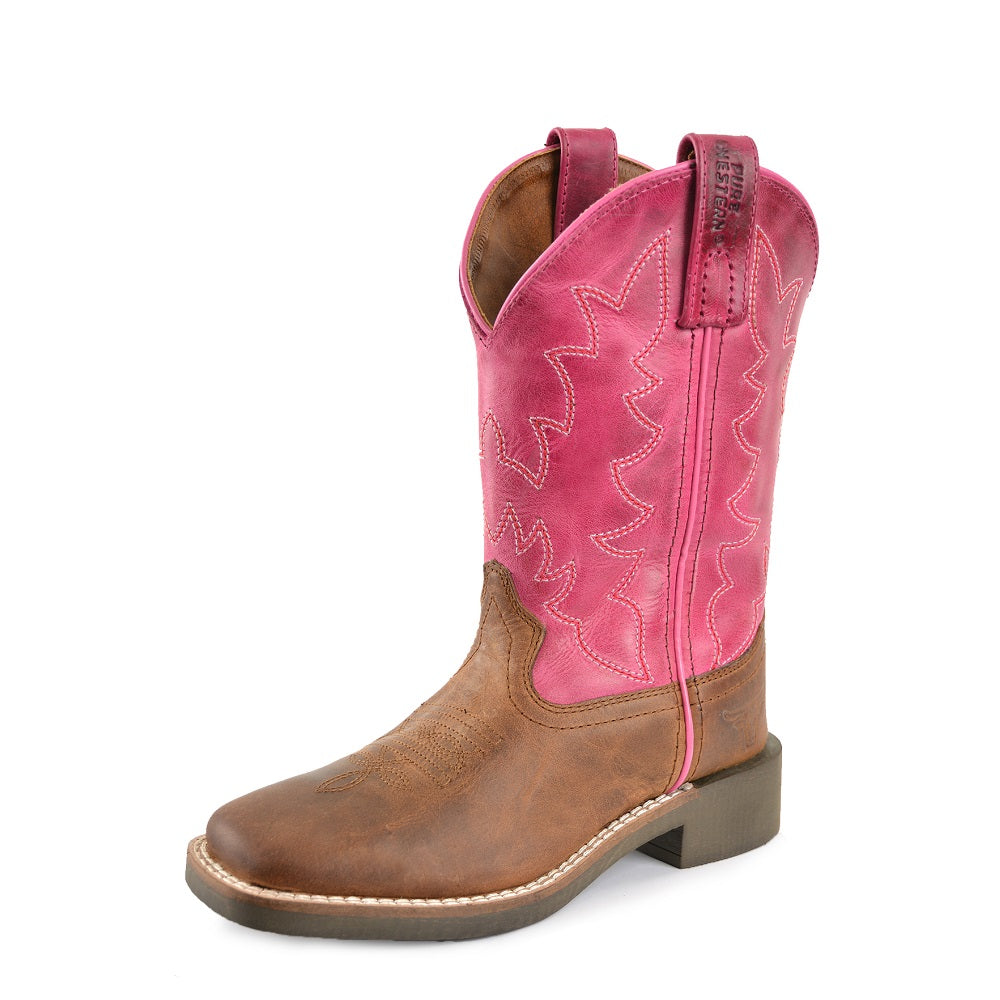 Pure Western Childrens Boot | Molly | Oil Distressed Brown / Pink