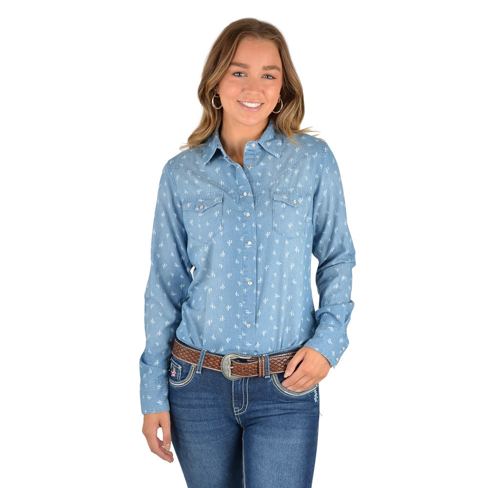 Pure Western Womens Adriana Print Western Shirt Denim