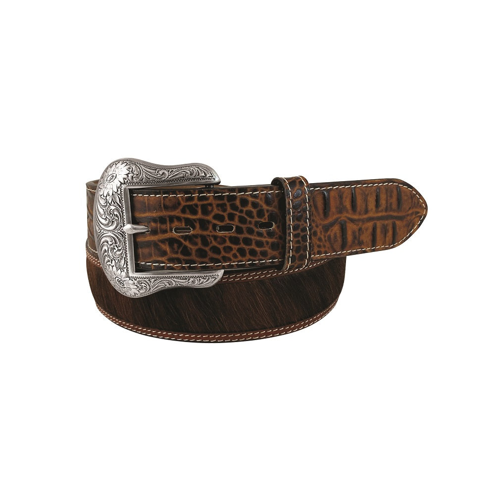 Roper Mens Embossed Leather Belt | Hair On | Butternut
