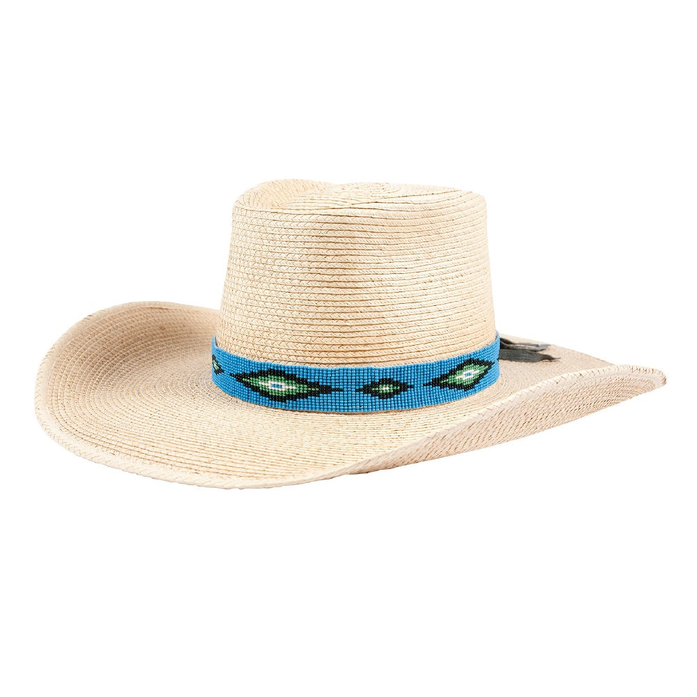 Sunbody Beaded Hat Band in turquoise base with diamond shapes