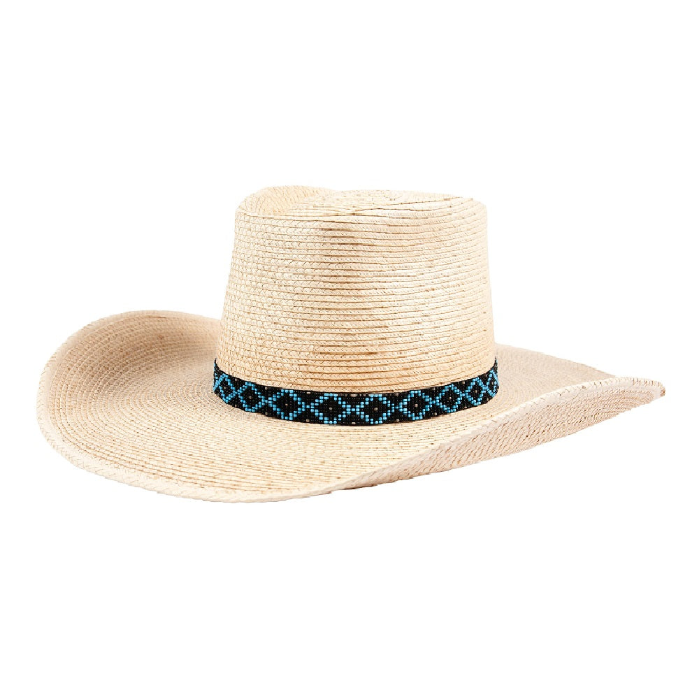 Sunbody Stretch Hat Band with 9 Czech Bead Black and Blue Diamond shapes