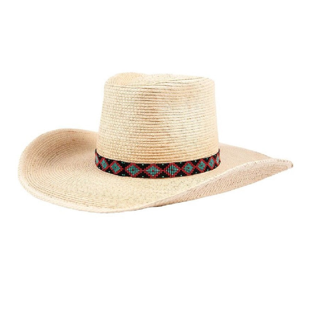 Sunbody Stretch Hat Band with 9 Czech Bead Black and Blue Diamond shapes