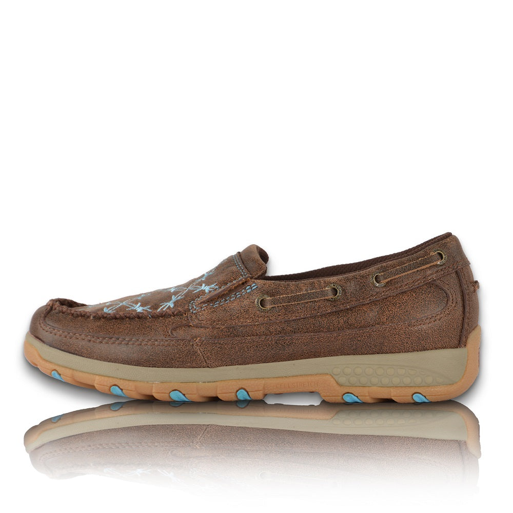 Twisted X Womens Cell Stretch Slip On Driving Moc Barbed Wire