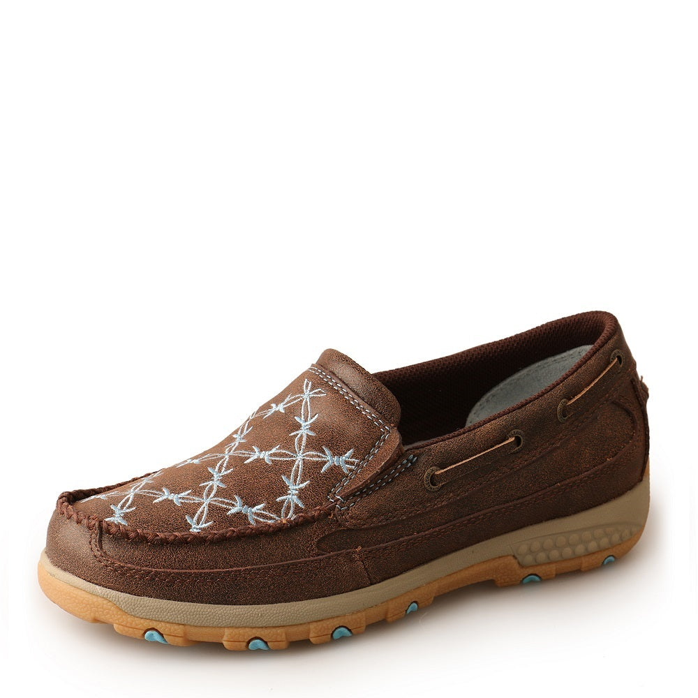 Twisted X Womens Cell Stretch Slip On Driving Moc Barbed Wire