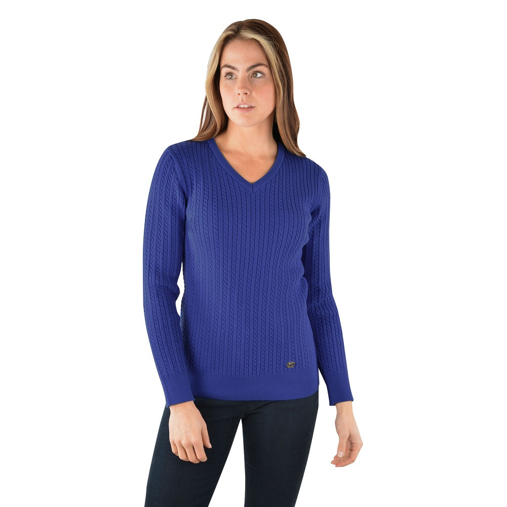 Thomas Cook Womens Cable V Neck Knit Jumper | Cobalt