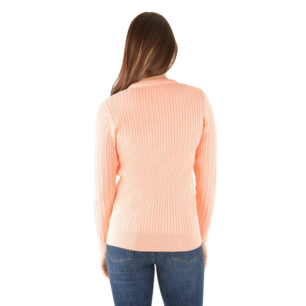 Thomas Cook Womens Cable V Neck Knit Jumper | Peach