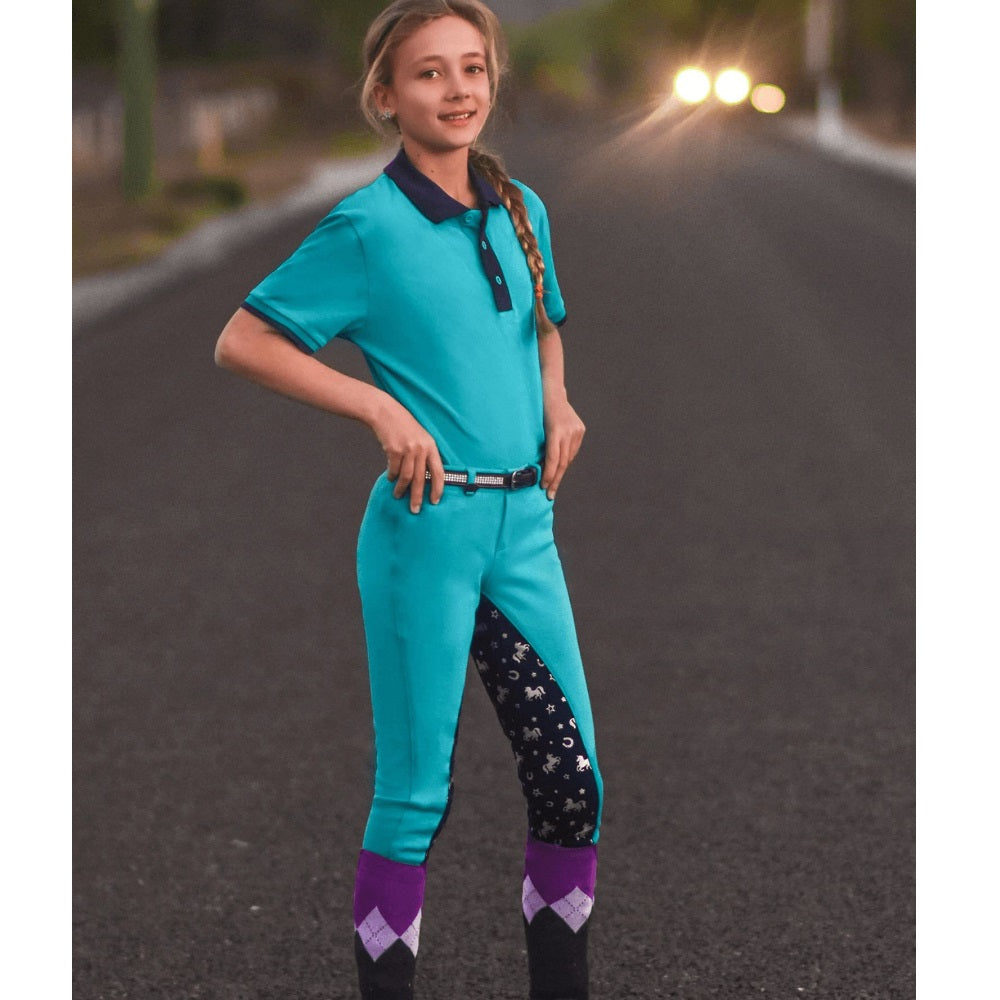 Peter Williams Childrens Pull-On Jodhpurs Mystical Gel Seat Turquoise