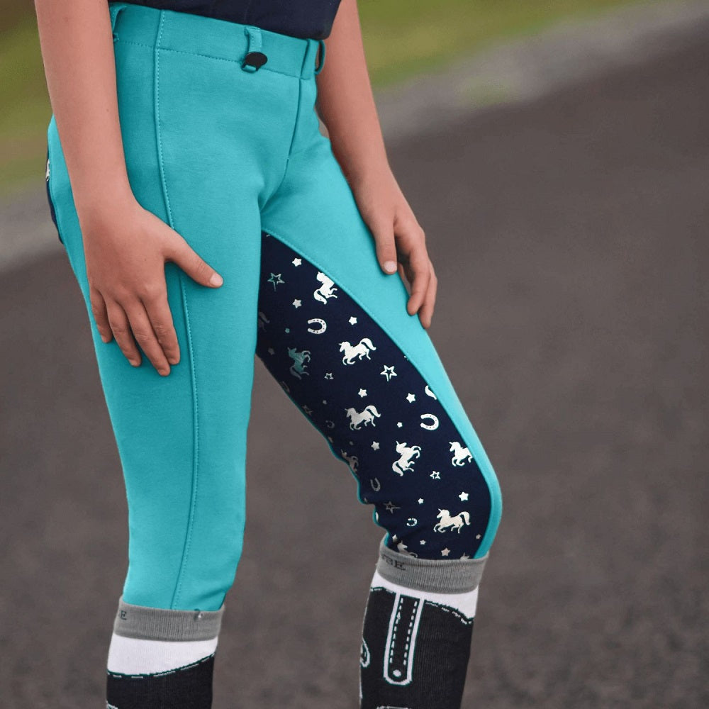 Peter Williams Childrens Pull-On Jodhpurs Mystical Gel Seat Turquoise