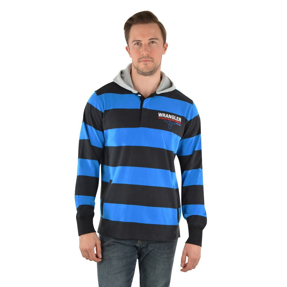 Wrangler Mens Hoodie Rugby | Michael | Black / Royal