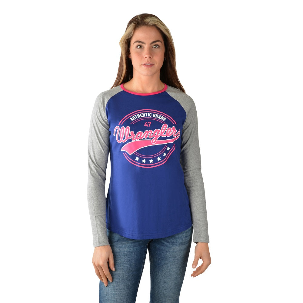 Wrangler Womens Sierra Baseball Raglan Tee | Blue / Grey Marle