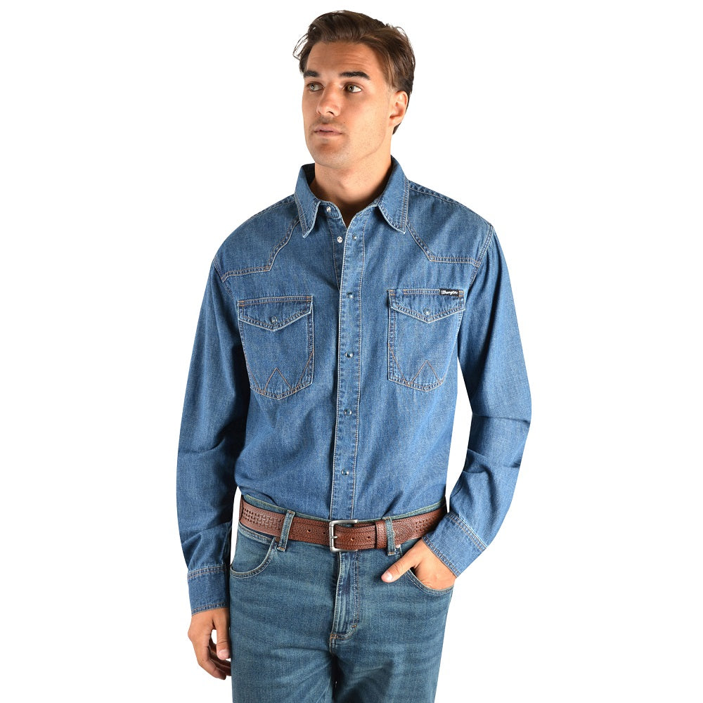 Wrangler Mens Jay Denim Western Shirt Denim