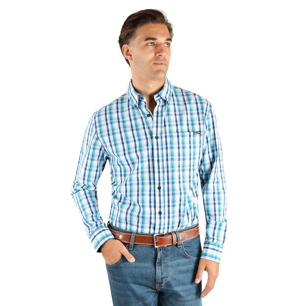 Wrangler Mens Cameron Check Button Shirt Teal