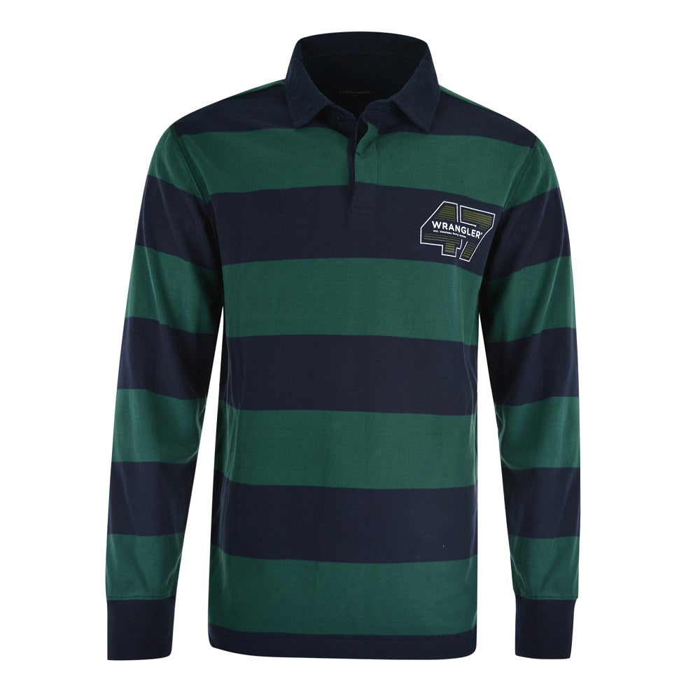 Wrangler Mens Howard Stripe Rugby | Green / Navy