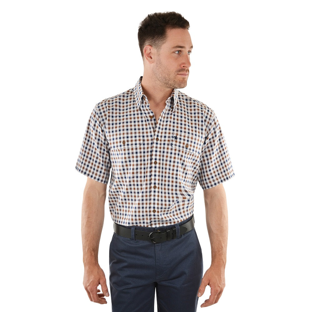 Thomas Cook Mens Lamarra Short Sleeve Shirt | 2 Pocket | Navy / Whiskey