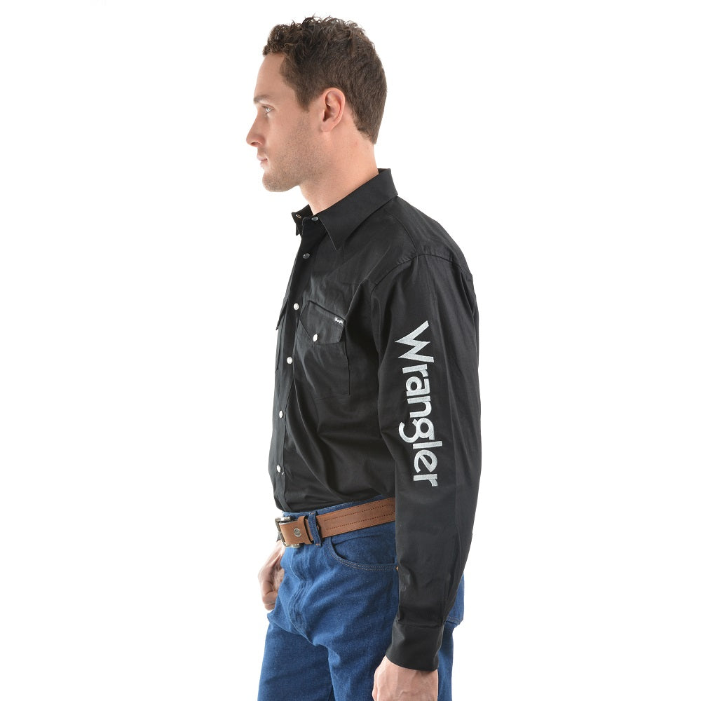 Wrangler Mens Logo Rodeo Drill Shirt | Black