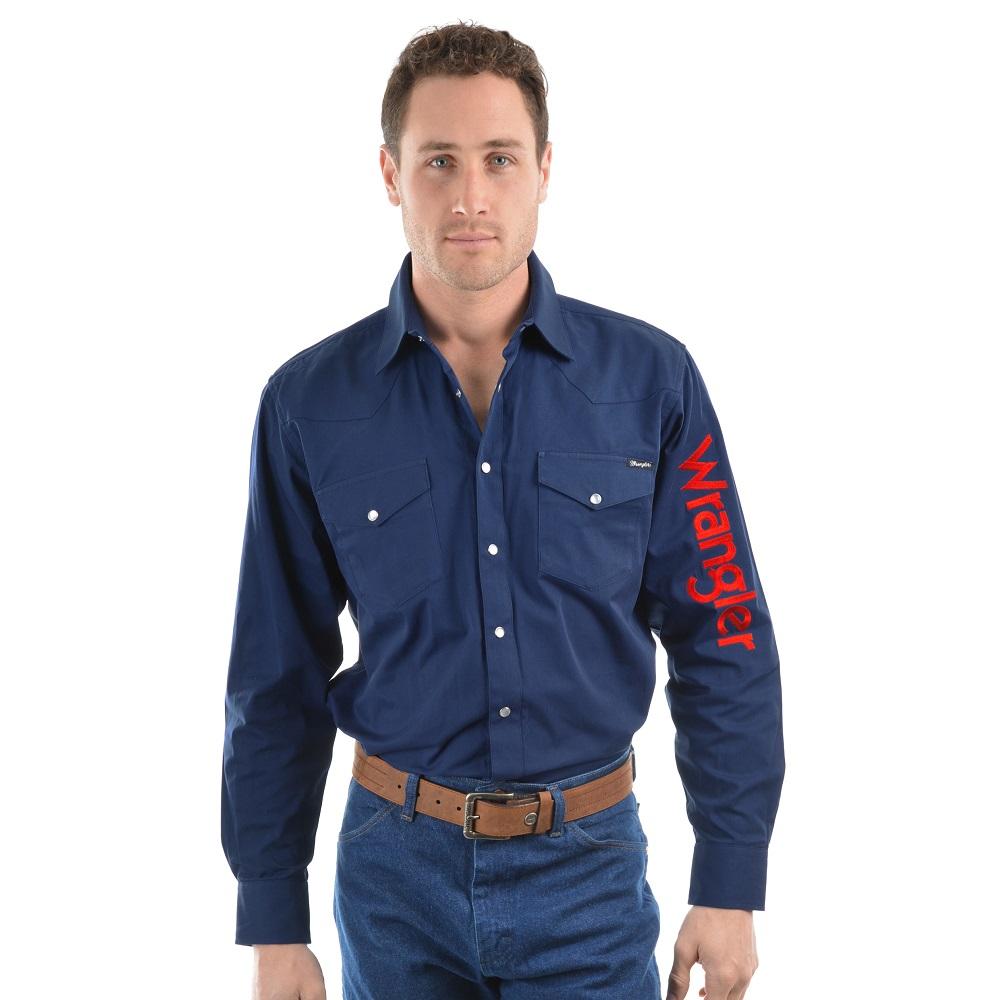 Wrangler Mens Logo Rodeo Drill Shirt | Navy