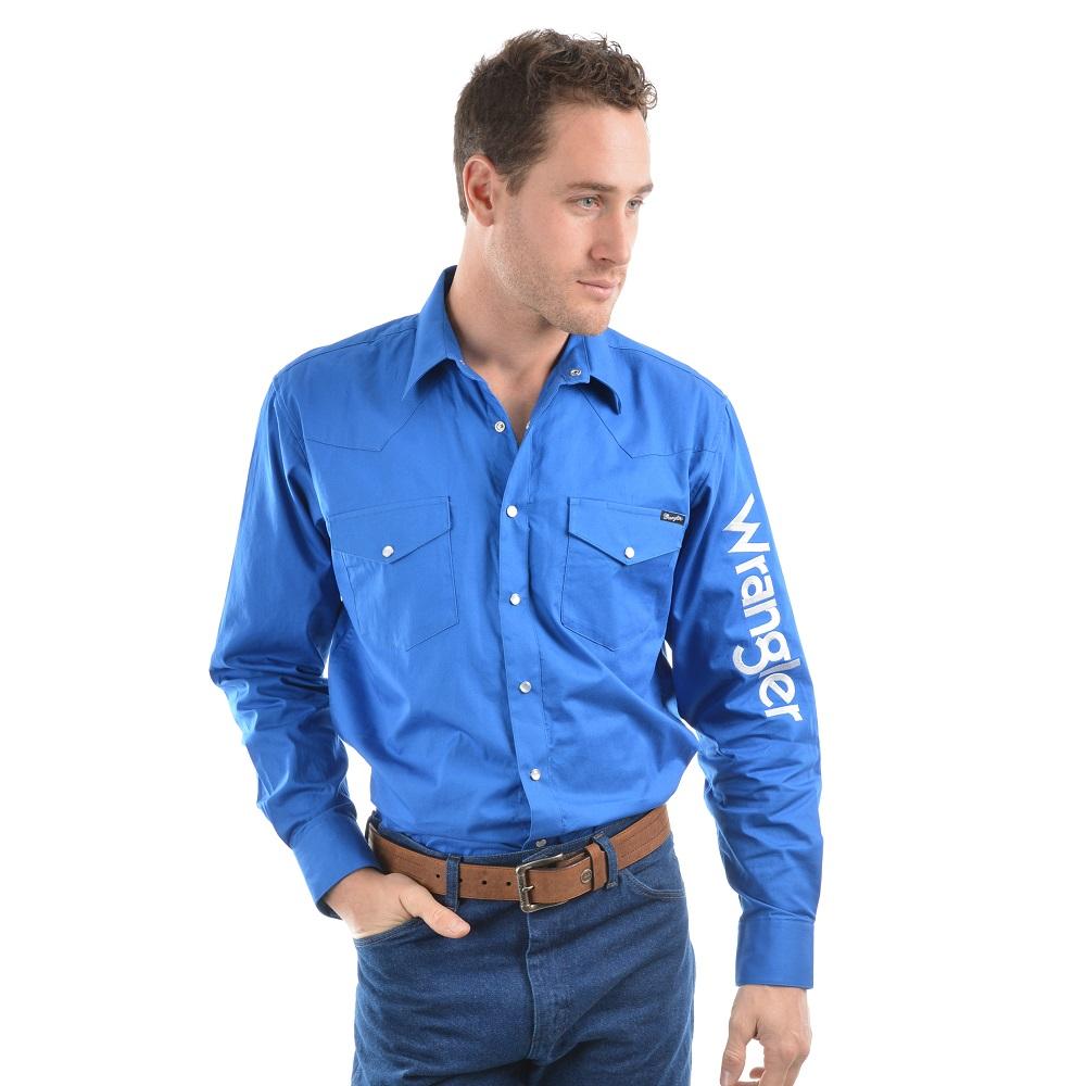 Wrangler Mens Logo Rodeo Drill Shirt | Cobalt